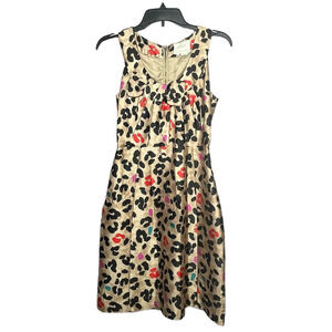 Kate Spade Bette Silk Cotton Blend Leopard Bow Cocktail Sleeveless Dress Size 0